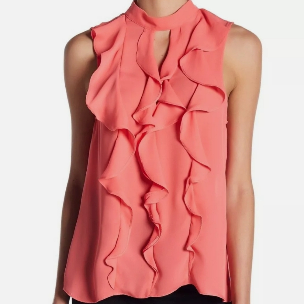 Parker coral ruffled sleeveless top - Picture 1 of 5